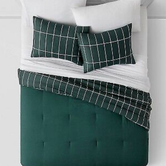 ☆NWT☆7 Piece FULL Sz Green Grid Print Microfiber Reversible Comforter & Sheets - Picture 6 of 6